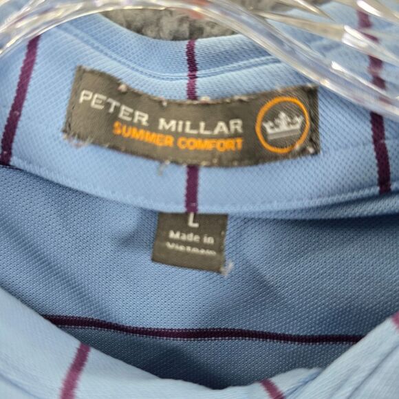 Peter Millar Polo Shirt Men's Blue & red Stripes Summer Comfort Golf Size L - Picture 4 of 11